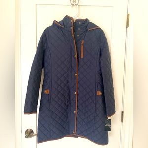 Lauren Ralph Lauren Women’s Faux-Suede Trim Quilted Coat. NWTO. Size Med Dk Navy